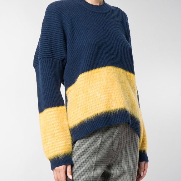 Sportmax Oversize Navy Block Stripe Angora Wool Knitted Sweater Size S - Picture 2 of 8